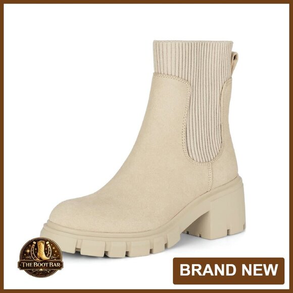 Shoes - Platform Chelsea Boots Slip On Ankle Booties Lug Sole Chunky Heel